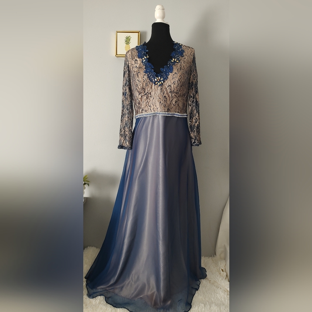 Bridesmaid Party Cocktail Ally's Collection  Maxi Dress Style  Blue Zipper 12